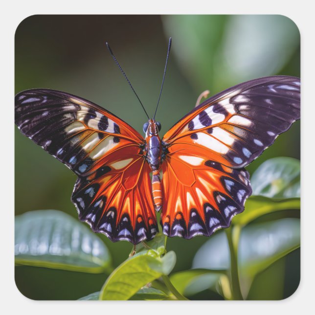 Der Schmetterlingsaufkleber zeigt schöne Farben Quadratischer Aufkleber (Vorderseite)