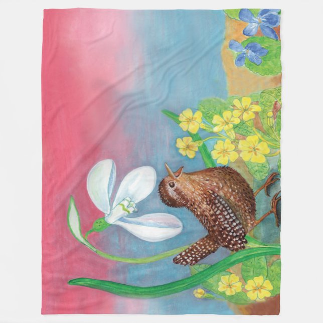 Der Schneefall und der Waldvogel beschwören den Fr Fleecedecke (Vorderseite)