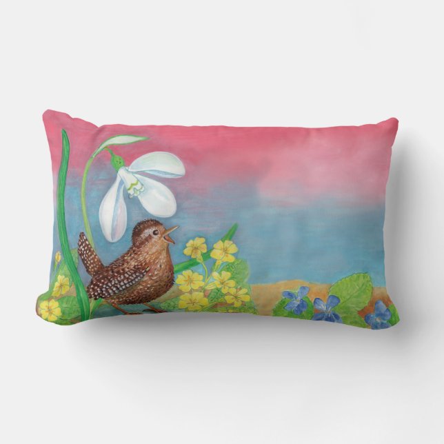 Der Schneefall und der Waldvogel beschwören den Fr Lendenkissen (Vorderseite)