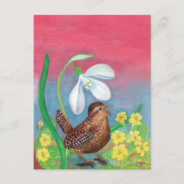 Der Schneefall und der Waldvogel beschwören den Fr Postkarte (Vorderseite)