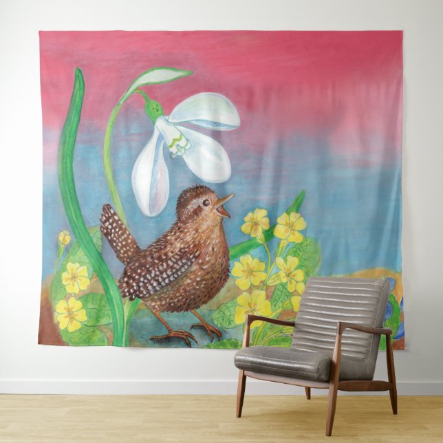 Der Schneefall und der Waldvogel beschwören den Fr Wandteppich (Beispiel (Horizontal))