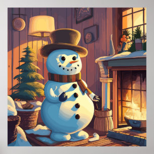 Der Schneemann am Weihnachtsbaum Poster