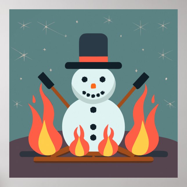 Der Schneemann auf dem Campingplatz Poster (Vorne)