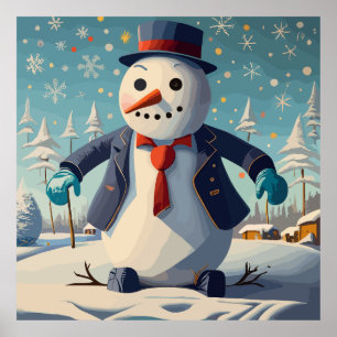 Der Schneemann in Anzug und Krawatte zu Weihnachte Poster
