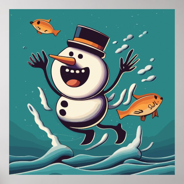 Der Schneemann schwimmt Poster (Vorne)