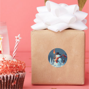 Der Schneemann trägt die olympische Fackel Runder Aufkleber