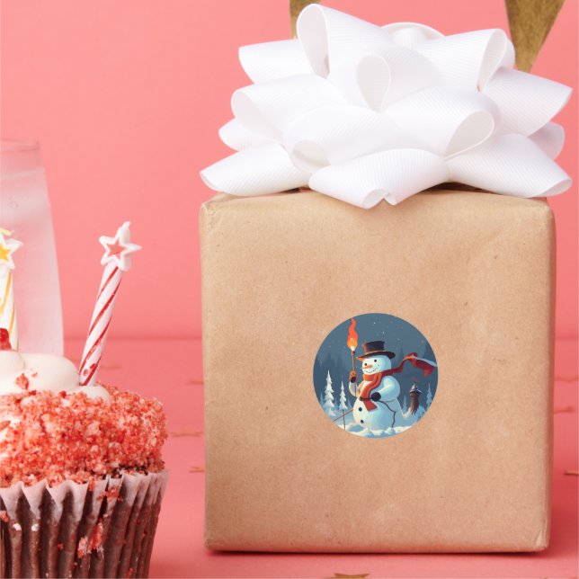 Der Schneemann trägt die olympische Fackel Runder Aufkleber (Party)