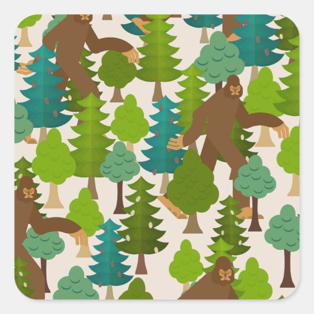 Der schöne Bigfoot im Wald Quadratischer Aufkleber (Vorderseite)