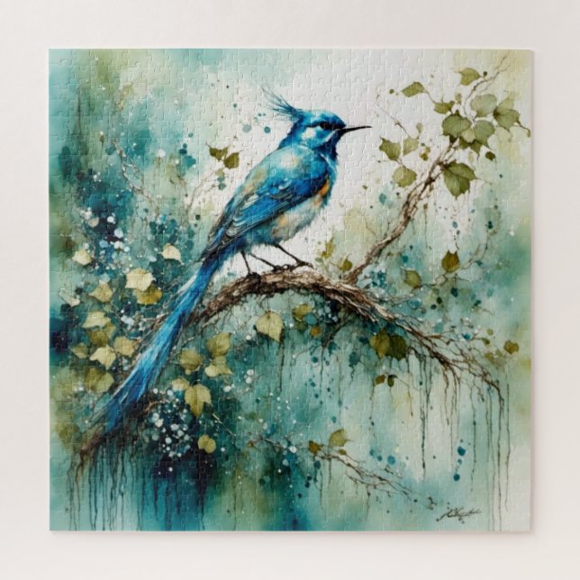 Der schöne Blaue Vogel sitzt in einem Baum Puzzle (Vertikal)
