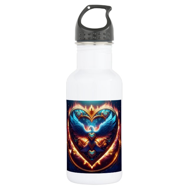 Der schöne Blaue Vogel verbreitet Flügel im Herzen Edelstahlflasche (Vorderseite)