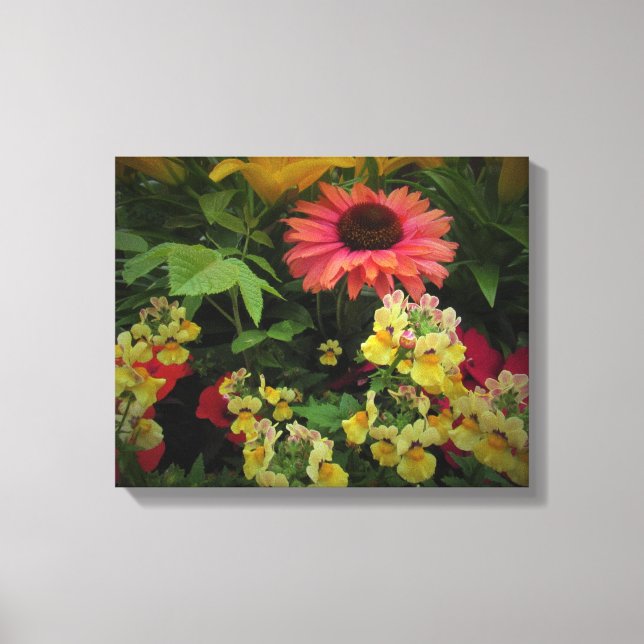 Der schöne Blumengarten im Schwarzen Vignette Lein Leinwanddruck (Vorderseite)