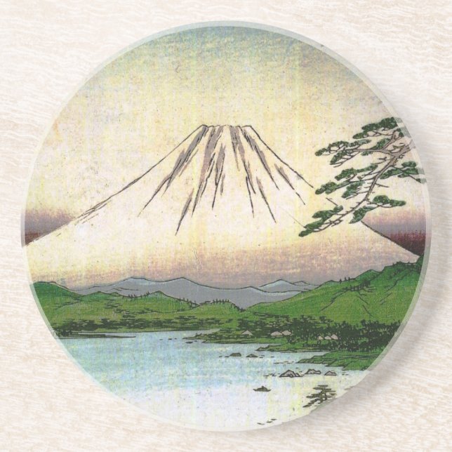 Der schöne Fujisan in Japan, circa 1800s Sandstein Untersetzer (Vorne)