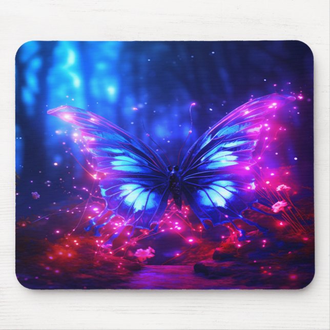 Der schöne Neon-Schmetterling auf einem Computer-L Mousepad (Vorne)