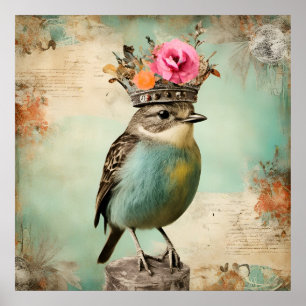Der schöne Vogel in einer Kronen-Collage Poster