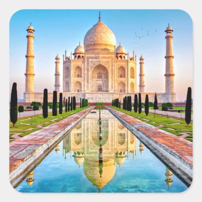 Der schöne, weiße Marmor Taj Mahal von Indien Quadratischer Aufkleber (Vorderseite)