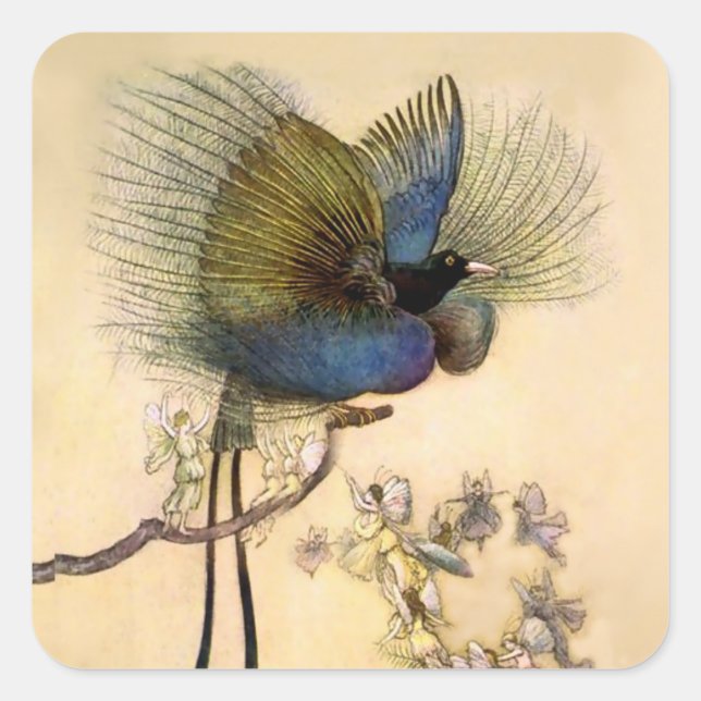 „Der schönste Vogel“ von Warwick Goble Quadratischer Aufkleber (Vorderseite)