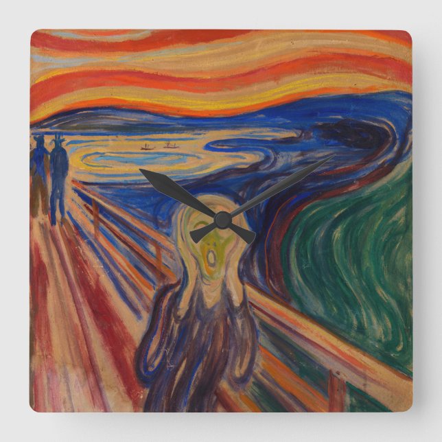 Der Schrei, 1910 von Edvard Munch Quadratische Wanduhr (Vorderseite)
