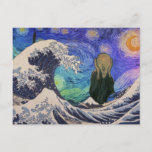 Der Schrei an der großen Welle starrt Nacht Postkarte<br><div class="desc">Einzigartige Collagen von The Great Wave von Katsushika Hokusai (1760-1849),  The Starry Night mit Original Farb-Touch von Vincent van Gogh (1853-1890) und The Scream von Edvard Munch (1863-194).</div>