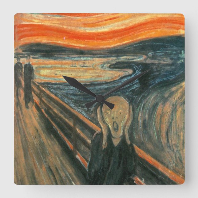 Der Schrei durch Edvard Munch Quadratische Wanduhr (Vorderseite)