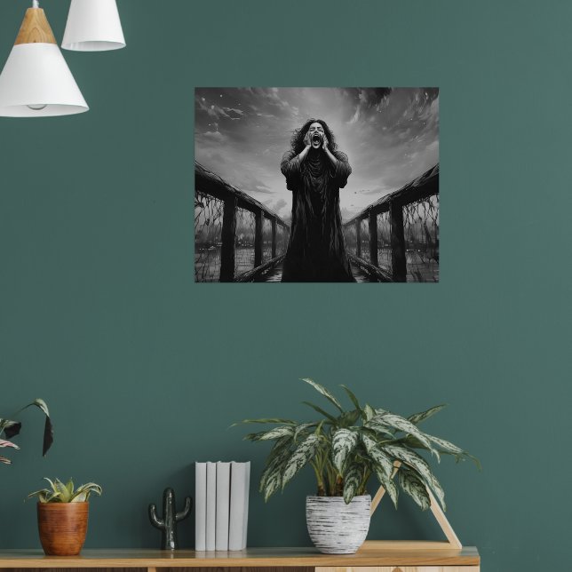 Der Schrei in Schwarz und Weiß remagerte | Poster (Wohnzimmer 1)