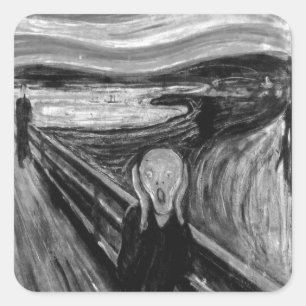 Der Schrei schwarz-weiß von Edvard Munch Quadratischer Aufkleber