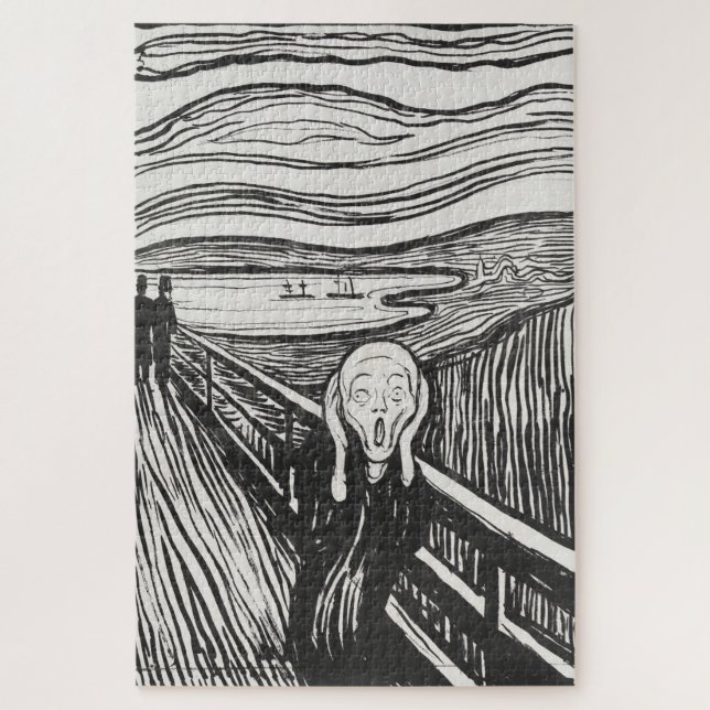 Der Schrei von Edvard Munch Black and White Puzzle (Vertikal)