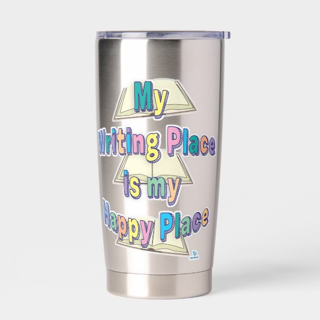 Der Schreibplatz ist ein schöner Platz, der eine s Thermobecher (Links)