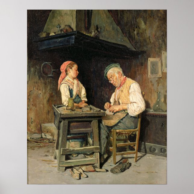 Der Schuster-Shop, 1874 (Öl auf Tafel) Poster (Vorne)