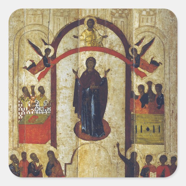 Der Schutz der Mutter Gottes Byzantinisches Symbol Quadratischer Aufkleber (Vorderseite)