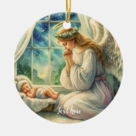 der Schutzengel betet von der Wiege des Babys Keramik Ornament