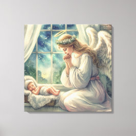 der Schutzengel betet von der Wiege des Babys Leinwanddruck