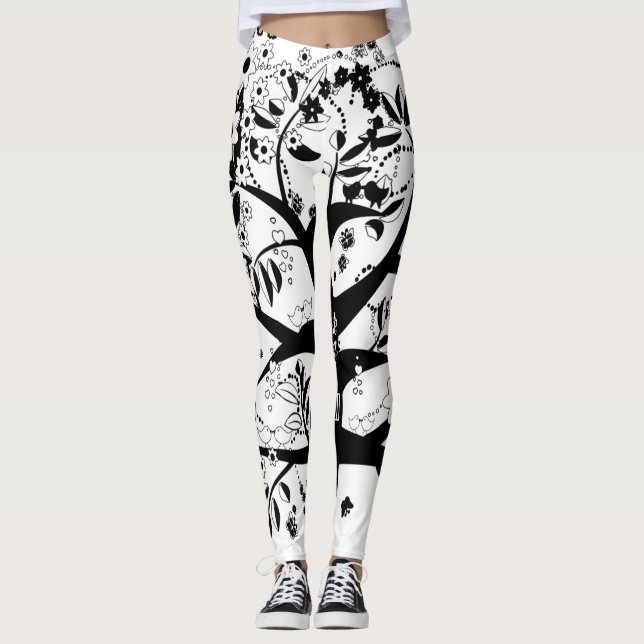 Der schwarz-weiße Baum des Lebens Leggings (Vorderseite)