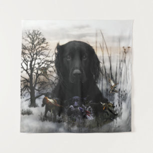 Der schwarze goldene Retrievers Wandteppich