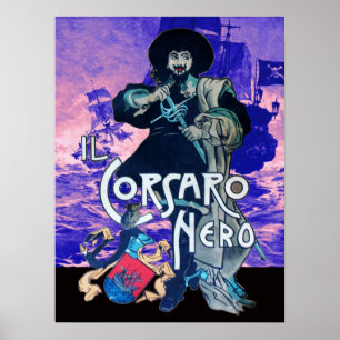 DER SCHWARZE KORSARE /Piratenschiffkampf in Blau P Poster