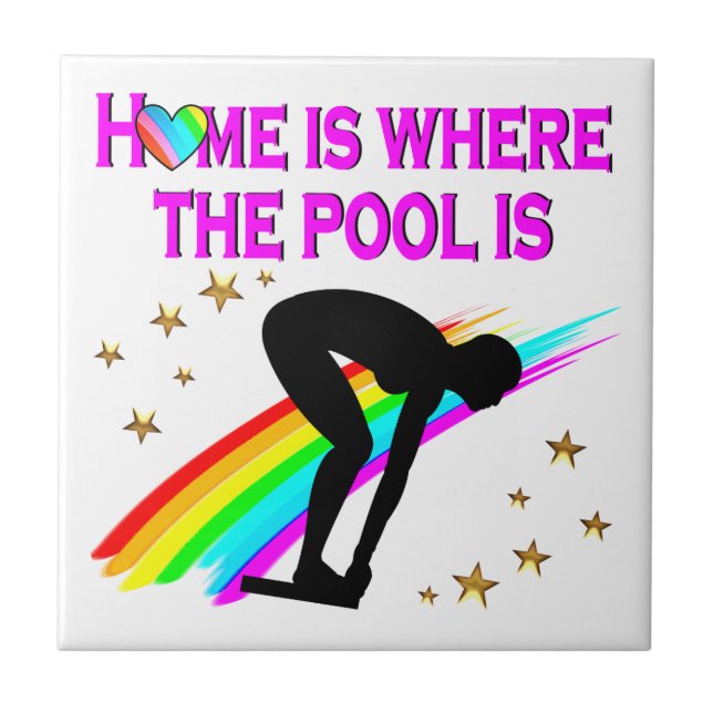 DER SCHWIMMER IST IMMER ZUM POOL BEREIT FLIESE (Vorderseite)