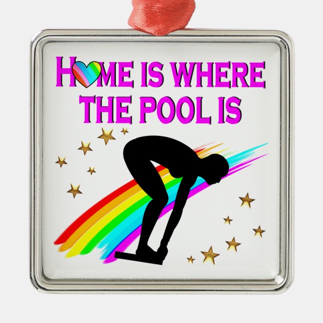 DER SCHWIMMER IST IMMER ZUM POOL BEREIT ORNAMENT AUS METALL (Vorne)