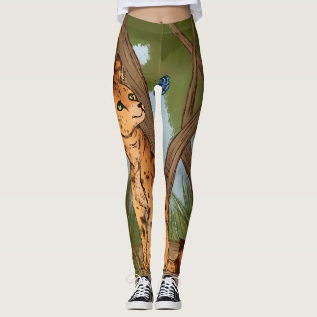 Der Serval und die Schmetterlinge Leggings (Vorderseite)