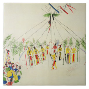 Der Shoshonesun-Tanz (Pigment auf Musselin) Fliese