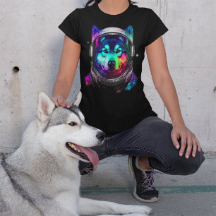 Der sibirische Husky-Astronautenhund im Weltraum f T-Shirt