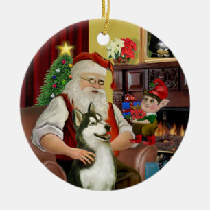 Der sibirische Husky des Weihnachtsmanns #3 Keramikornament