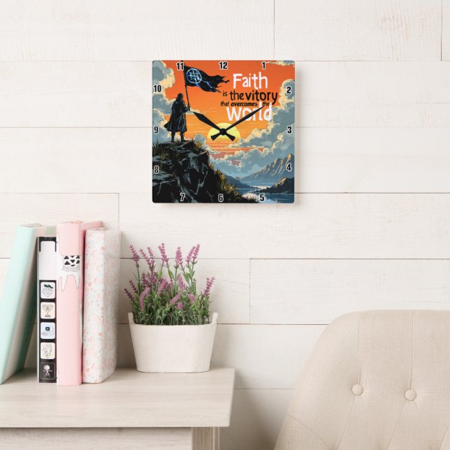 Der Sieg des Glaubens: Die Welt überwindet Quadratische Wanduhr (Lesesaal)