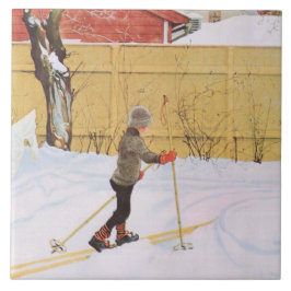 Der Skifahrer (Junge mit Ski) (Winterlandschaft) Fliese