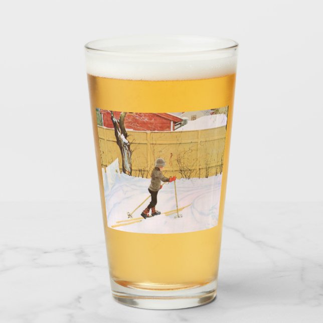 Der Skifahrer (Junge mit Ski) (Winterlandschaft) Glas (Vorne (Gefüllt))