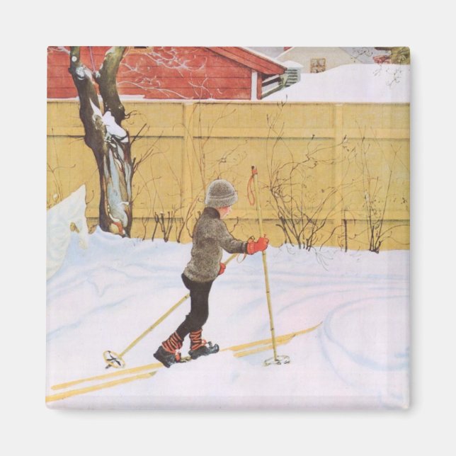 Der Skifahrer (Junge mit Ski) (Winterlandschaft) Magnet (Vorne)