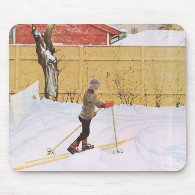 Der Skifahrer (Junge mit Ski) (Winterlandschaft) Mousepad (Vorne)