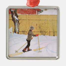 Der Skifahrer (Junge mit Ski) (Winterlandschaft) Ornament Aus Metall