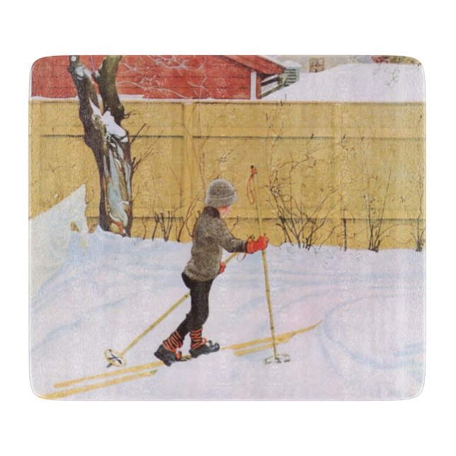 Der Skifahrer (Junge mit Ski) (Winterlandschaft) Schneidebrett (Vorderseite)