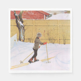 Der Skifahrer (Junge mit Ski) (Winterlandschaft) Serviette