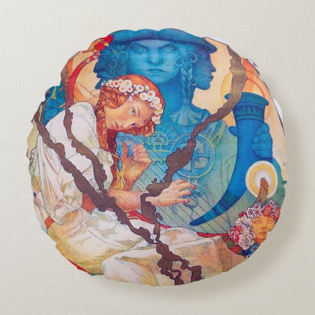 Der slawische Epic, Alphonse Mucha-Kissenbrecher Rundes Kissen (Vorderseite)