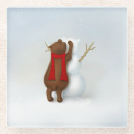 Der Snowbear Whimsical Baby Bear im Winter Glasuntersetzer
